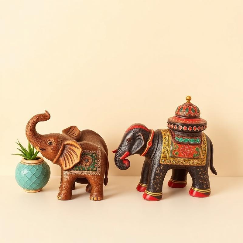 Hand-Carved Wooden Elephant Pair