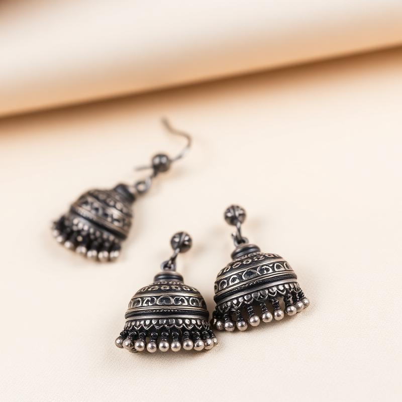 Oxidised Silver Jhumkas — Peacock