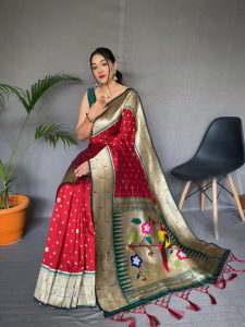 Pure Paithani Silk Saree With Paithani Rich Weaved Pallu With Tassels