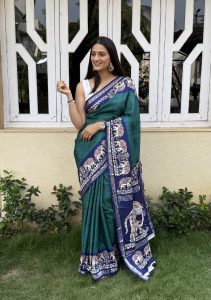 Super fancy Patola Hathi design Creap Silk Saree with Lehriya Hathi print and Jacquard border MT55