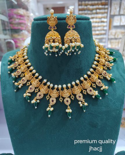 Traditional Gold Plated Choker Necklace with Earrings JH130