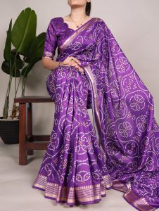 Tussar Silk With Viscose Border Saree with Printed Blouse MT80